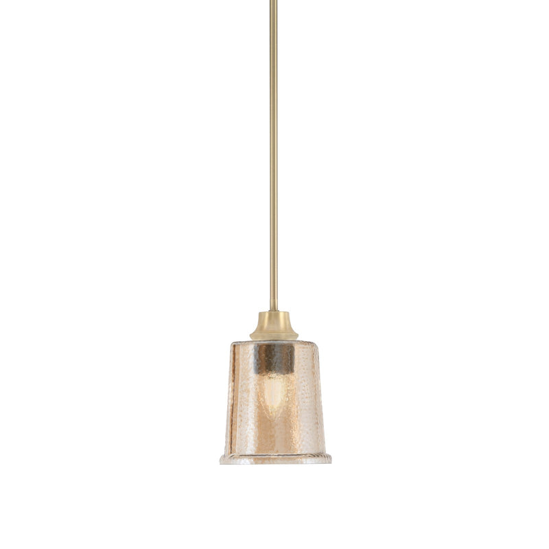 Toltec Stem 5.25in 1-Light Pendant | New Age Brass Steel and Amber Bubble Glass | Kitchen Island & Dining Room | 5.25 x 7.75 in | Model 33-NAB-5033