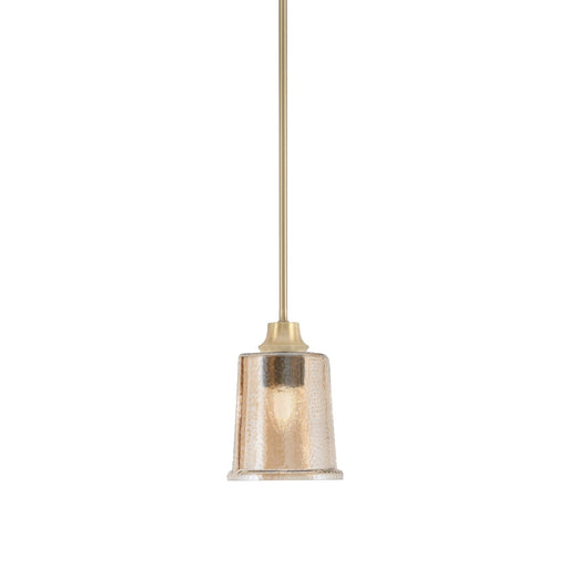 Toltec Stem 5.25in 1-Light Pendant | New Age Brass Steel and Amber Bubble Glass | Kitchen Island & Dining Room | 5.25 x 7.75 in | Model 33-NAB-5033