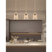 Toltec Stem 5.25in 1-Light Pendant | New Age Brass Steel and Amber Bubble Glass | Kitchen Island & Dining Room | 5.25 x 7.75 in | Model 33-NAB-5033
