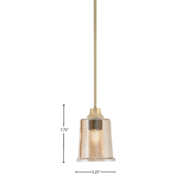 Toltec Stem 5.25in 1-Light Pendant | New Age Brass Steel and Amber Bubble Glass | Kitchen Island & Dining Room | 5.25 x 7.75 in | Model 33-NAB-5033