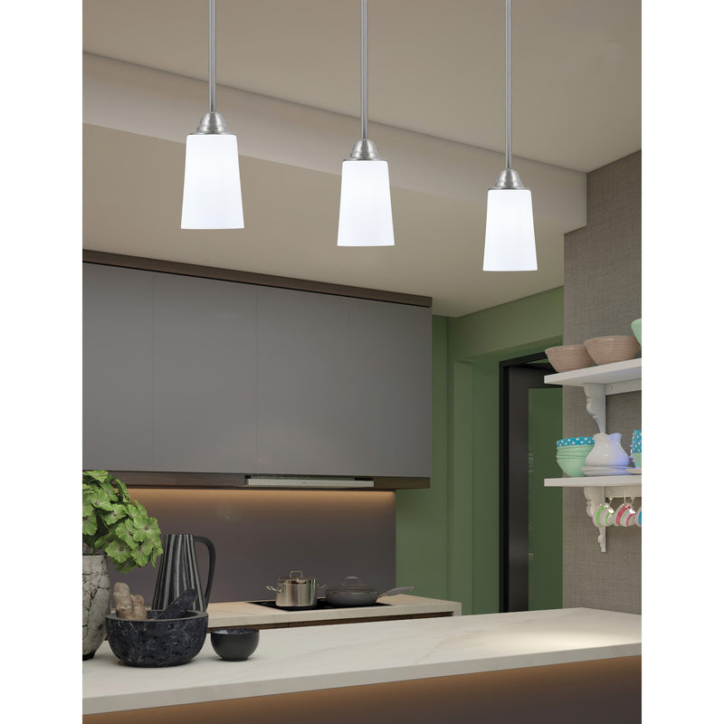 Toltec Paramount 4.5in 1-Light Mini Pendant | Transitional Brushed Nickel and White Opal Glass | Kitchen Island & Dining Room | Model 3401-BN-261
