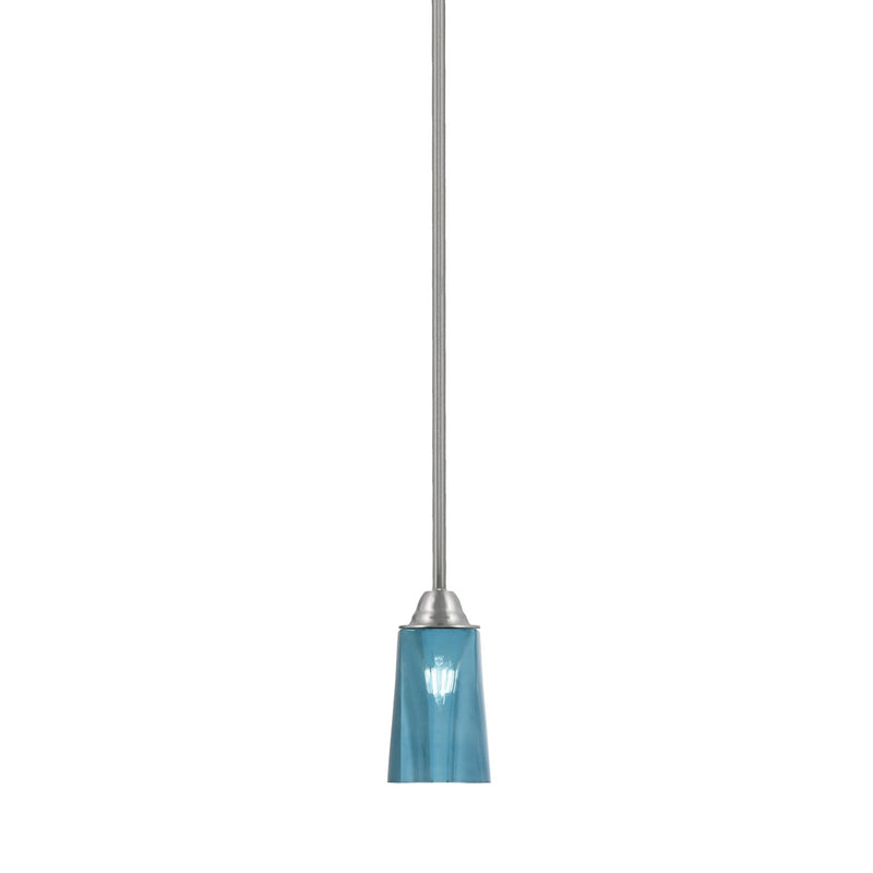 Toltec Paramount 4.5in 1-Light Mini Pendant | Modern Brushed Nickel and Blue Gradient Glass | Kitchen Island & Dining Room | Model 3401-BN-265