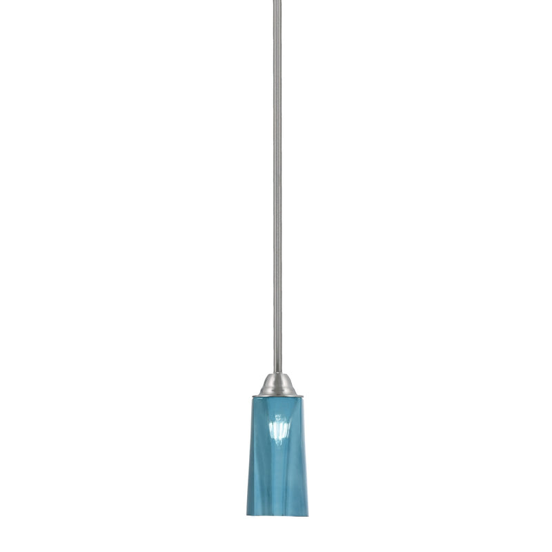 Toltec Paramount 5in 1-Light Mini Pendant | Contemporary Brushed Nickel and Blue Gradient Glass | Kitchen Island & Dining Room | Model 3401-BN-295