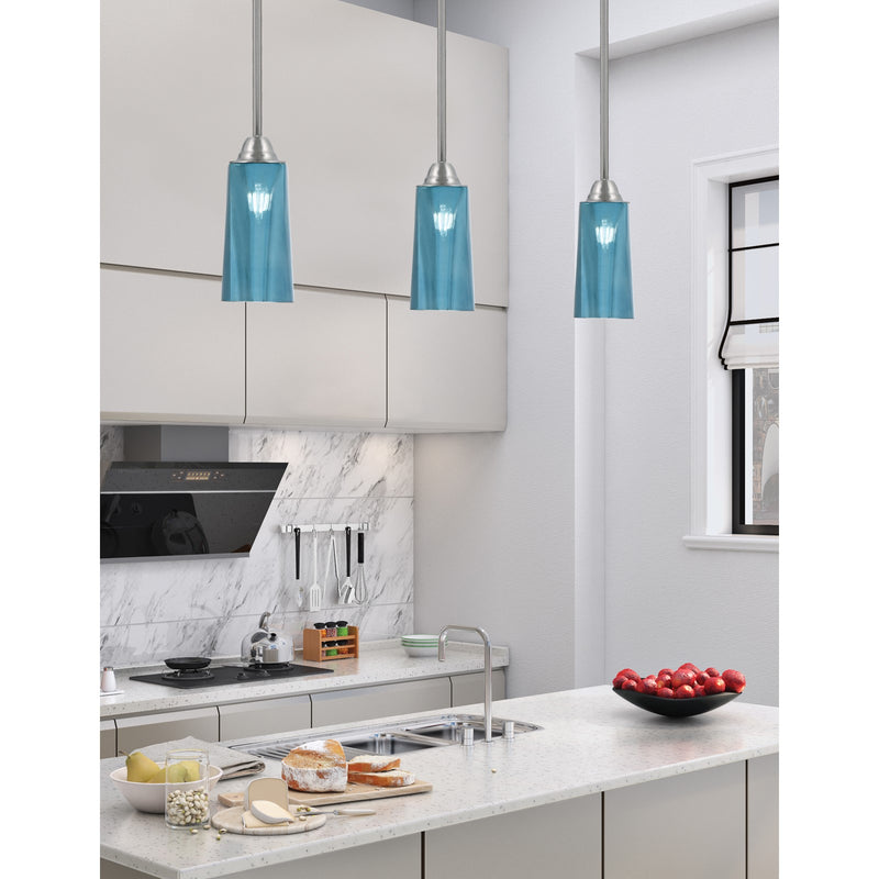 Toltec Paramount 5in 1-Light Mini Pendant | Contemporary Brushed Nickel and Blue Gradient Glass | Kitchen Island & Dining Room | Model 3401-BN-295