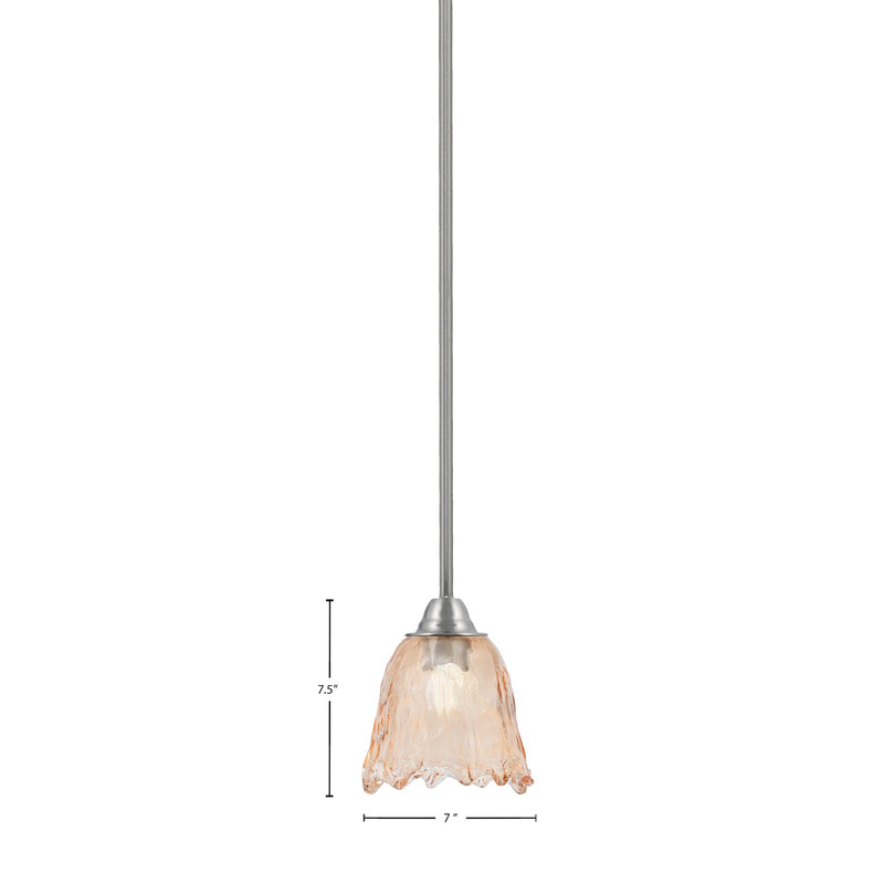 Toltec Paramount 7in 1-Light Mini Pendant | Brushed Nickel and Amber Lava Glass | Kitchen Island & Dining Room | 7 x 7.5 in | Model 3401-BN-4233
