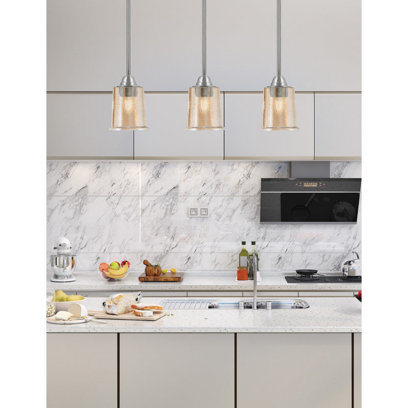 Toltec Paramount 5in 1-Light Mini Pendant | Contemporary Brushed Nickel and Amber Bubble Glass | Kitchen Island & Dining Room | Model 3401-BN-5033