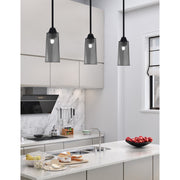 Toltec Paramount 5in 1-Light Mini Pendant | Modern Matte Black and Smoke Bubble Glass | Kitchen Island & Dining Room | Model 3401-MB-292