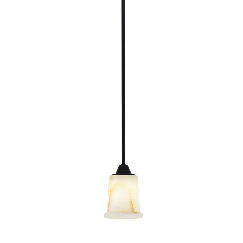 Toltec Paramount 5in 1-Light Mini Pendant | Modern Matte Black and Natural Stone Shade | Kitchen Island & Dining Room | 5 x 7 in | Model 3401-MB-4128