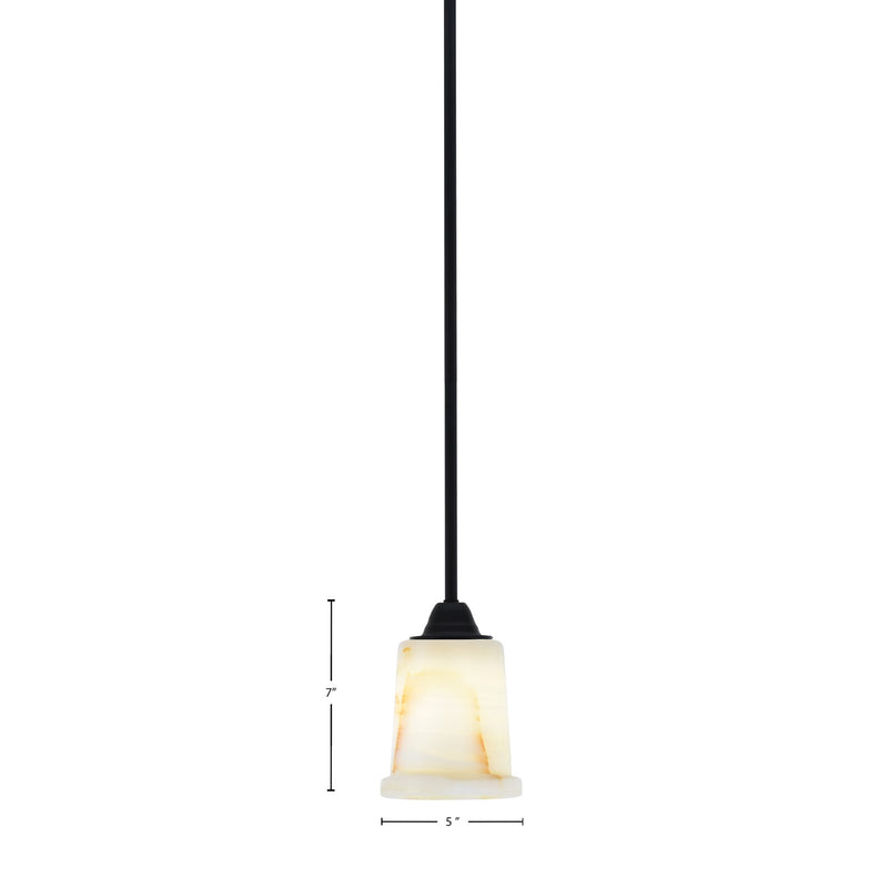 Toltec Paramount 5in 1-Light Mini Pendant | Modern Matte Black and Natural Stone Shade | Kitchen Island & Dining Room | 5 x 7 in | Model 3401-MB-4128