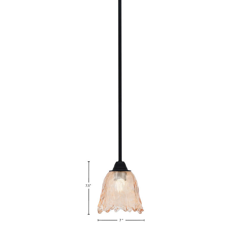 Toltec Paramount 7in 1-Light Mini Pendant | Modern Matte Black and Amber Lava Glass | Kitchen Island & Dining Room | 7 x 7.5 in | Model 3401-MB-4233