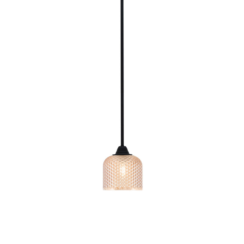 Toltec Paramount 6in 1-Light Mini Pendant | Matte Black Steel and Amber Textured Glass | Kitchen Island & Accent | 6 x 6.5 in | Model 3401-MB-4613