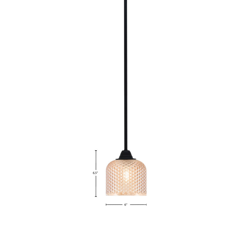 Toltec Paramount 6in 1-Light Mini Pendant | Matte Black Steel and Amber Textured Glass | Kitchen Island & Accent | 6 x 6.5 in | Model 3401-MB-4613