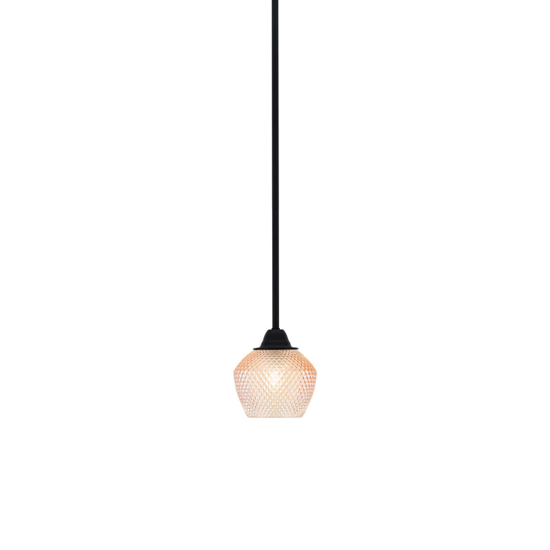 Toltec Paramount 6in 1-Light Mini Pendant | Modern Matte Black Steel and Amber Textured Glass | Kitchen Island & Counter | 6 x 6.5 in | Model 3401-MB-4623