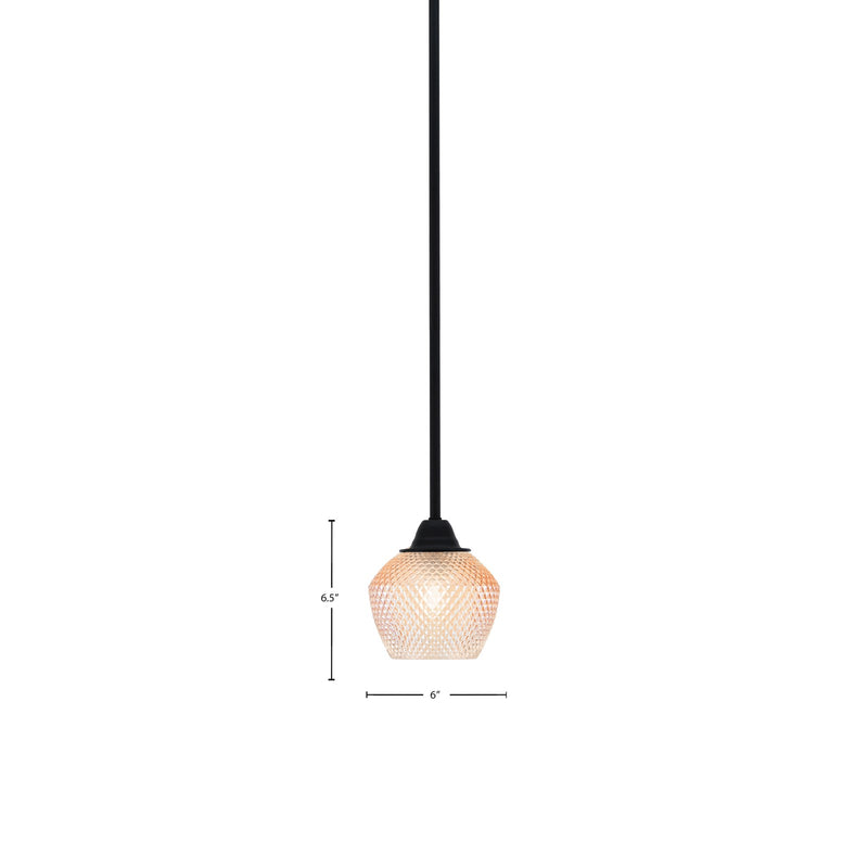 Toltec Paramount 6in 1-Light Mini Pendant | Modern Matte Black Steel and Amber Textured Glass | Kitchen Island & Counter | 6 x 6.5 in | Model 3401-MB-4623
