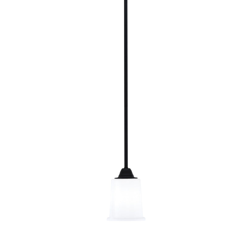Toltec Paramount 5in 1-Light Mini Pendant | Modern Matte Black and White Opal Glass | Kitchen Island & Dining Room | 5 x 7 in | Model 3401-MB-5031