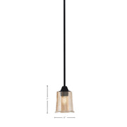 Toltec Paramount 5in 1-Light Mini Pendant | Modern Matte Black and Amber Bubble Glass | Kitchen Island & Dining Room | 5 x 7 in | Model 3401-MB-5033