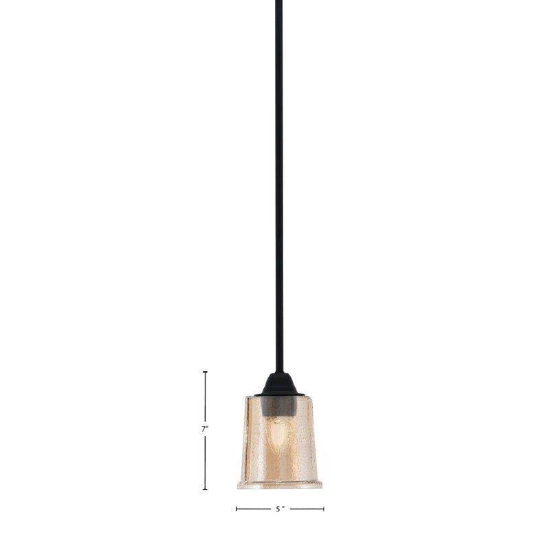 Toltec Paramount 5in 1-Light Mini Pendant | Modern Matte Black and Amber Bubble Glass | Kitchen Island & Dining Room | 5 x 7 in | Model 3401-MB-5033