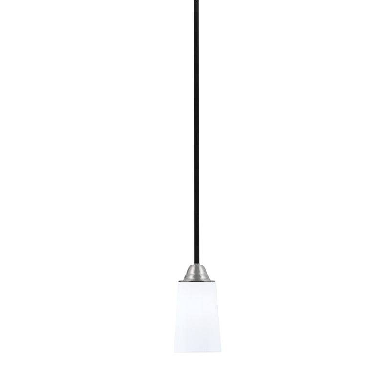 Toltec Paramount 4.5in 1-Light Mini Pendant | Modern Matte Black and Brushed Nickel with White Opal Glass | Kitchen Island | Model 3401-MBBN-261