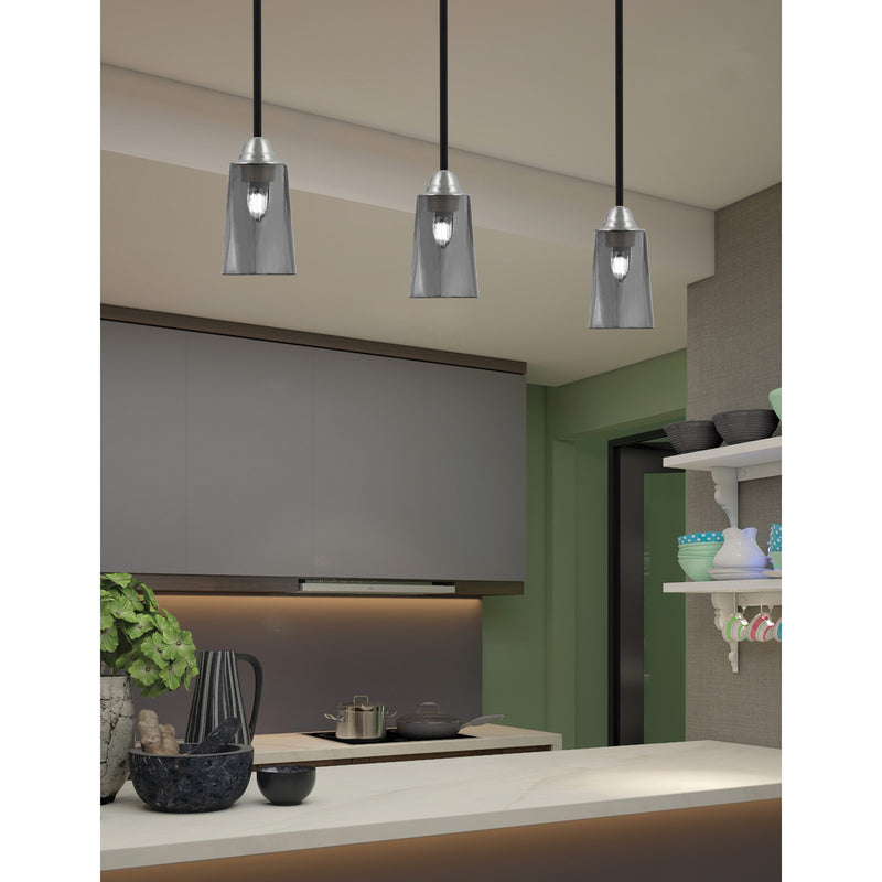 Toltec Paramount 4.5in 1-Light Mini Pendant | Modern Matte Black and Brushed Nickel Smoke Bubble Glass | Kitchen Island | Model 3401-MBBN-262