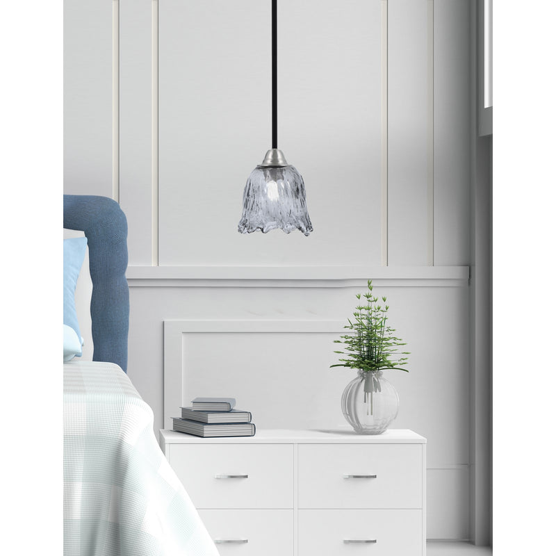 Toltec Paramount 7in 1-Light Mini Pendant | Modern Matte Black and Brushed Nickel Smoke Lava Glass | Kitchen Island & Dining | Model 3401-MBBN-4232
