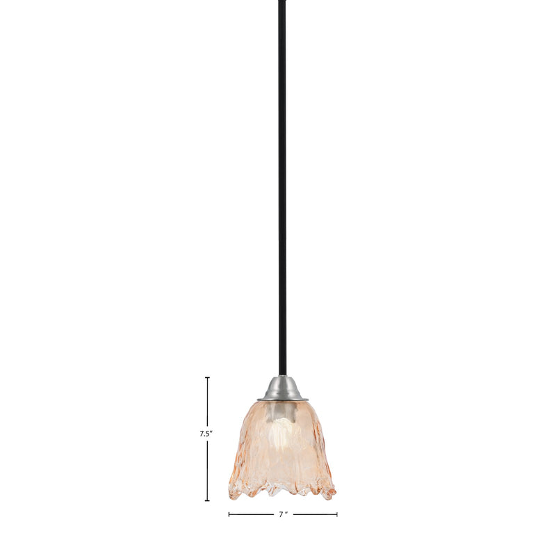 Toltec Paramount 7in 1-Light Mini Pendant | Modern Matte Black and Brushed Nickel Amber Lava Glass | Kitchen Island & Dining | Model 3401-MBBN-4233