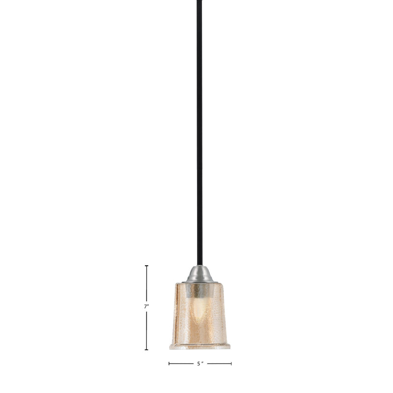 Toltec Paramount 5in 1-Light Mini Pendant | Modern Matte Black and Brushed Nickel Amber Bubble Glass | Kitchen Island & Dining | Model 3401-MBBN-5033