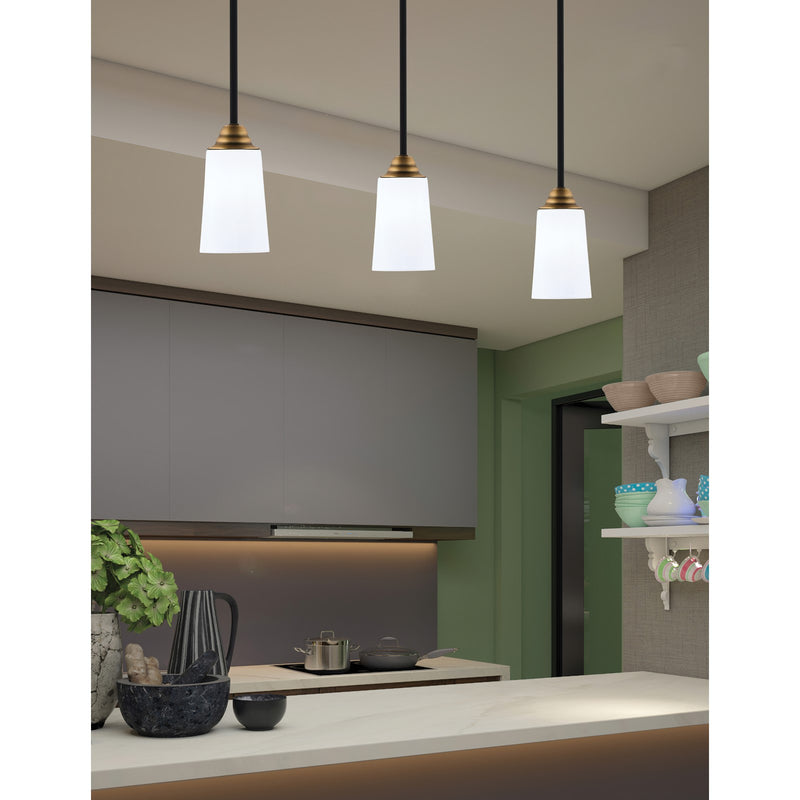 Toltec Paramount 4.5in 1-Light Mini Pendant | Modern Matte Black and Brass White Opal Glass | Kitchen Island & Dining Room | Model 3401-MBBR-261