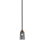 Toltec Paramount 4.5in 1-Light Mini Pendant | Modern Matte Black and Brass Smoke Bubble Glass | Kitchen Island & Dining Room | Model 3401-MBBR-262