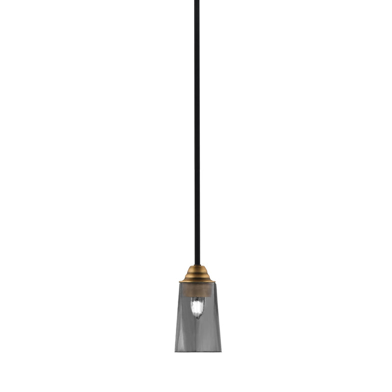 Toltec Paramount 4.5in 1-Light Mini Pendant | Modern Matte Black and Brass Smoke Bubble Glass | Kitchen Island & Dining Room | Model 3401-MBBR-262
