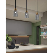 Toltec Paramount 4.5in 1-Light Mini Pendant | Modern Matte Black and Brass Smoke Bubble Glass | Kitchen Island & Dining Room | Model 3401-MBBR-262
