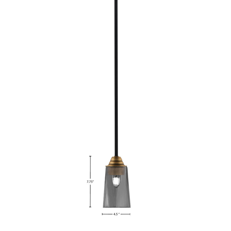 Toltec Paramount 4.5in 1-Light Mini Pendant | Modern Matte Black and Brass Smoke Bubble Glass | Kitchen Island & Dining Room | Model 3401-MBBR-262