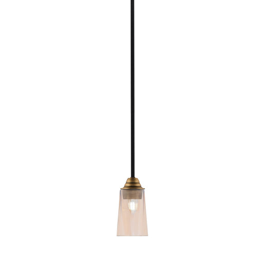 Toltec Paramount 5in 1-Light Mini Pendant | Modern Matte Black & Brass and Amber Gradient Glass | Kitchen Island & Dining Room | Model 3401-MBBR-263
