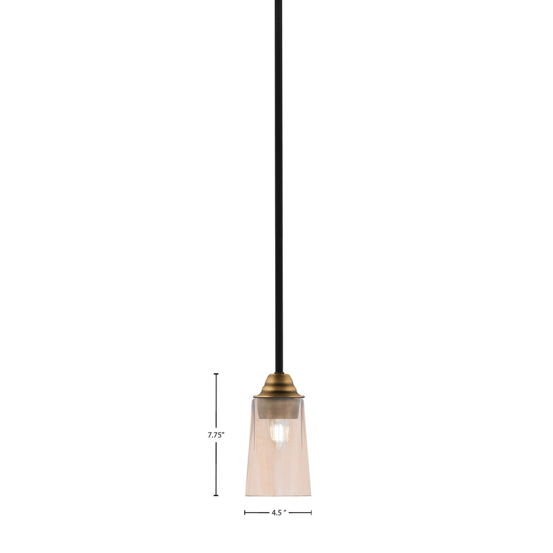Toltec Paramount 5in 1-Light Mini Pendant | Modern Matte Black & Brass and Amber Gradient Glass | Kitchen Island & Dining Room | Model 3401-MBBR-263