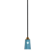 Toltec Paramount 5in 1-Light Mini Pendant | Modern Matte Black & Brass and Blue Gradient Glass | Kitchen Island & Dining Room | Model 3401-MBBR-265