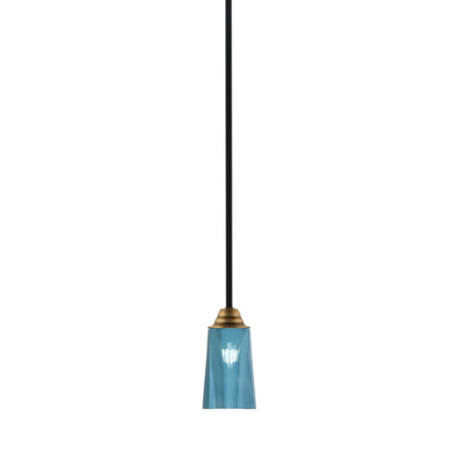 Toltec Paramount 5in 1-Light Mini Pendant | Modern Matte Black & Brass and Blue Gradient Glass | Kitchen Island & Dining Room | Model 3401-MBBR-265