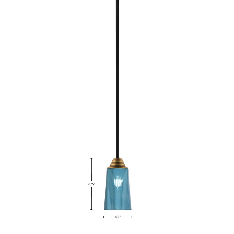 Toltec Paramount 5in 1-Light Mini Pendant | Modern Matte Black & Brass and Blue Gradient Glass | Kitchen Island & Dining Room | Model 3401-MBBR-265