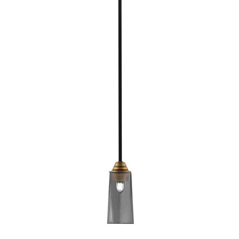 Toltec Paramount 5in 1-Light Mini Pendant | Modern Matte Black & Brass and Smoke Bubble Glass | Kitchen Island & Dining Room | Model 3401-MBBR-292