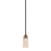 Toltec Paramount 5in 1-Light Mini Pendant | Matte Black & Brass and Amber Gradient Glass | Kitchen Island & Dining Room | Model 3401-MBBR-293