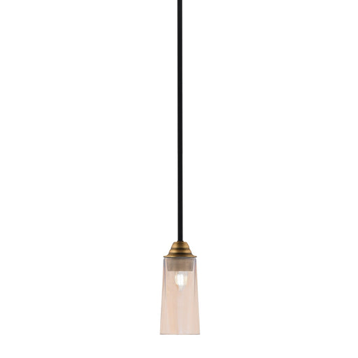 Toltec Paramount 5in 1-Light Mini Pendant | Matte Black & Brass and Amber Gradient Glass | Kitchen Island & Dining Room | Model 3401-MBBR-293