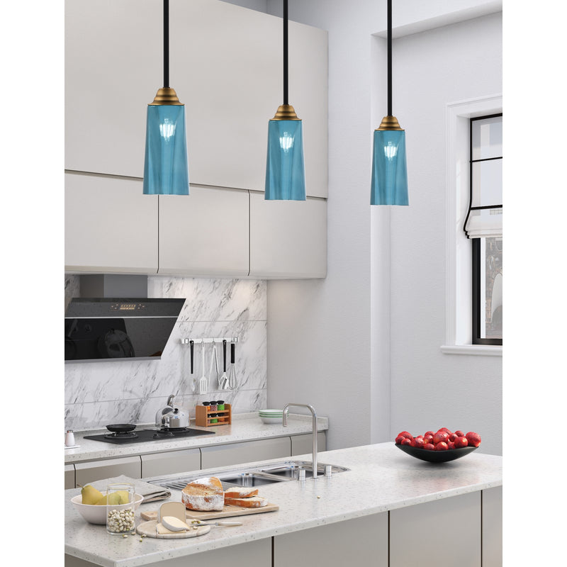 Toltec Paramount 5in 1-Light Mini Pendant | Matte Black & Brass and Blue Gradient Glass | Kitchen Island & Dining Room | Model 3401-MBBR-295