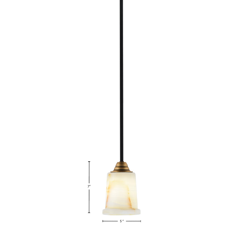 Toltec Paramount 5in 1-Light Mini Pendant | Modern Matte Black & Brass and Natural Stone Glass | Kitchen Island & Dining Room | Model 3401-MBBR-4128