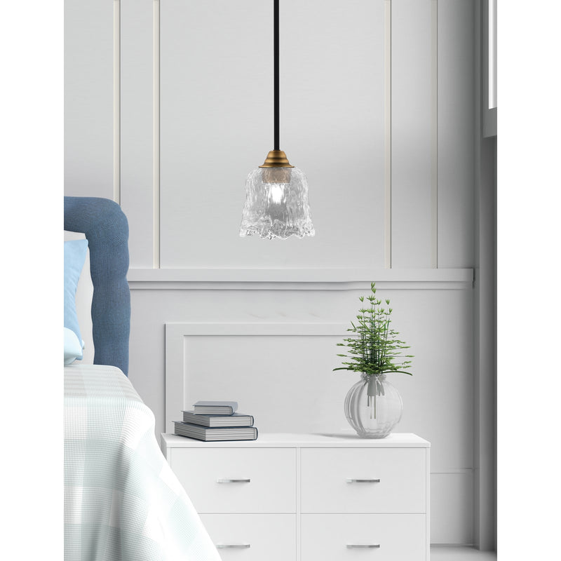 Toltec Paramount 7in 1-Light Mini Pendant | Modern Matte Black and Brass with Clear Lava Glass | Kitchen Island & Bar | Model 3401-MBBR-4230