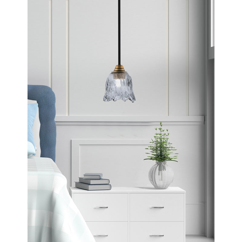 Toltec Paramount 7in 1-Light Mini Pendant | Modern Matte Black and Brass with Smoke Lava Glass | Kitchen Island & Bar | Model 3401-MBBR-4232