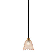 Toltec Paramount 7in 1-Light Mini Pendant | Modern Matte Black and Brass with Amber Lava Glass | Kitchen Island & Bar | Model 3401-MBBR-4233