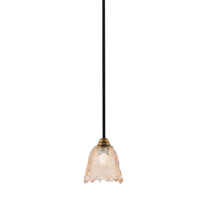 Toltec Paramount 7in 1-Light Mini Pendant | Modern Matte Black and Brass with Amber Lava Glass | Kitchen Island & Bar | Model 3401-MBBR-4233