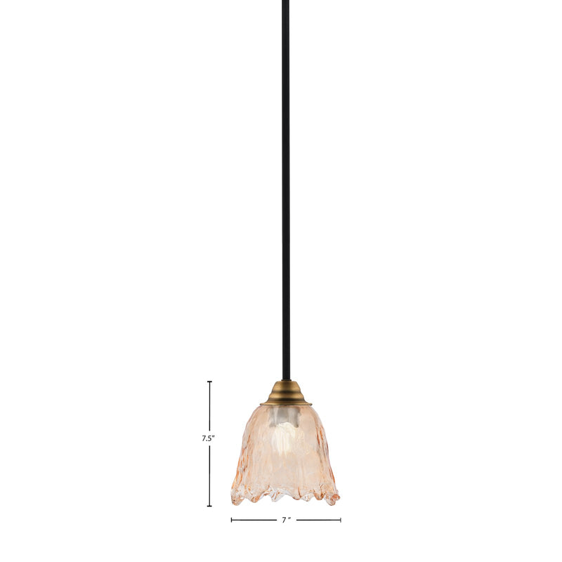 Toltec Paramount 7in 1-Light Mini Pendant | Modern Matte Black and Brass with Amber Lava Glass | Kitchen Island & Bar | Model 3401-MBBR-4233