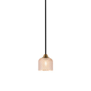 Toltec Paramount 6in 1-Light Mini Pendant | Matte Black & Brass Steel and Amber Textured Glass | Kitchen Island & Accent | 6 x 6.5 in | Model 3401-MBBR-4613