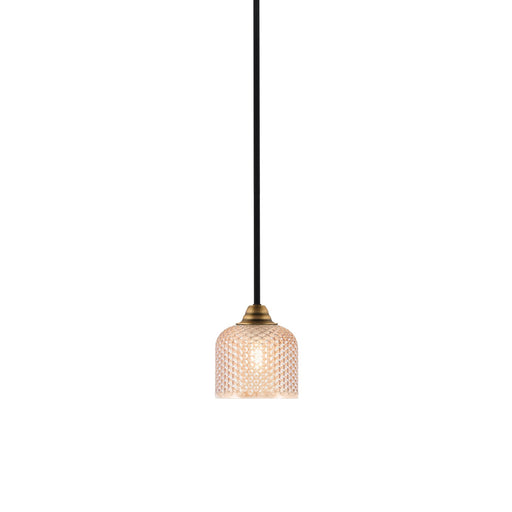 Toltec Paramount 6in 1-Light Mini Pendant | Matte Black & Brass Steel and Amber Textured Glass | Kitchen Island & Accent | 6 x 6.5 in | Model 3401-MBBR-4613