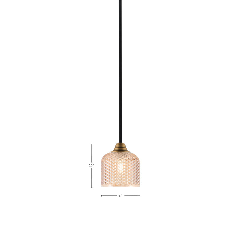 Toltec Paramount 6in 1-Light Mini Pendant | Matte Black & Brass Steel and Amber Textured Glass | Kitchen Island & Accent | 6 x 6.5 in | Model 3401-MBBR-4613