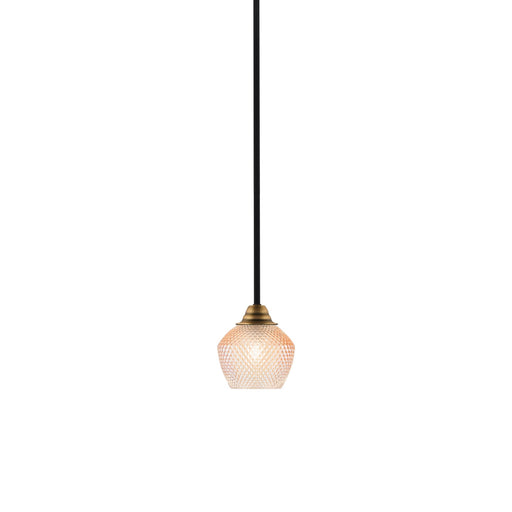 Toltec Paramount 6in 1-Light Mini Pendant | Modern Matte Black & Brass Steel and Amber Textured Glass | Kitchen Island & Counter | 6 x 6.5 in | Model 3401-MBBR-4623